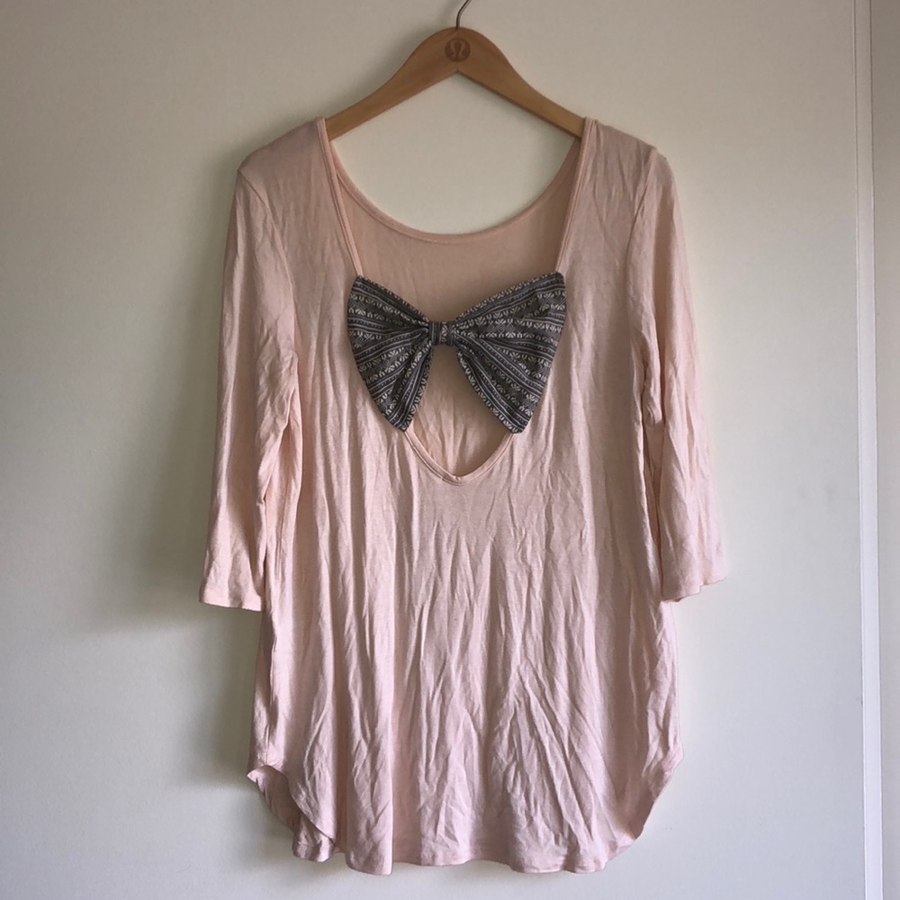 Pink & Gray Bow Back Top